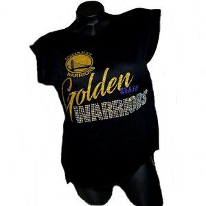 Golden State Warriors Rhinestud Flowy Muscle Tee~Rolled Cuff. High low rawedge.